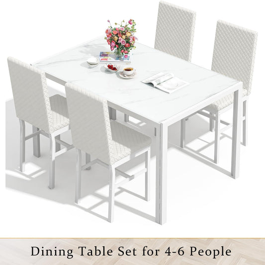 AWQM Juego de mesa de comedor de cristal de cocina para 4, moderno juego de