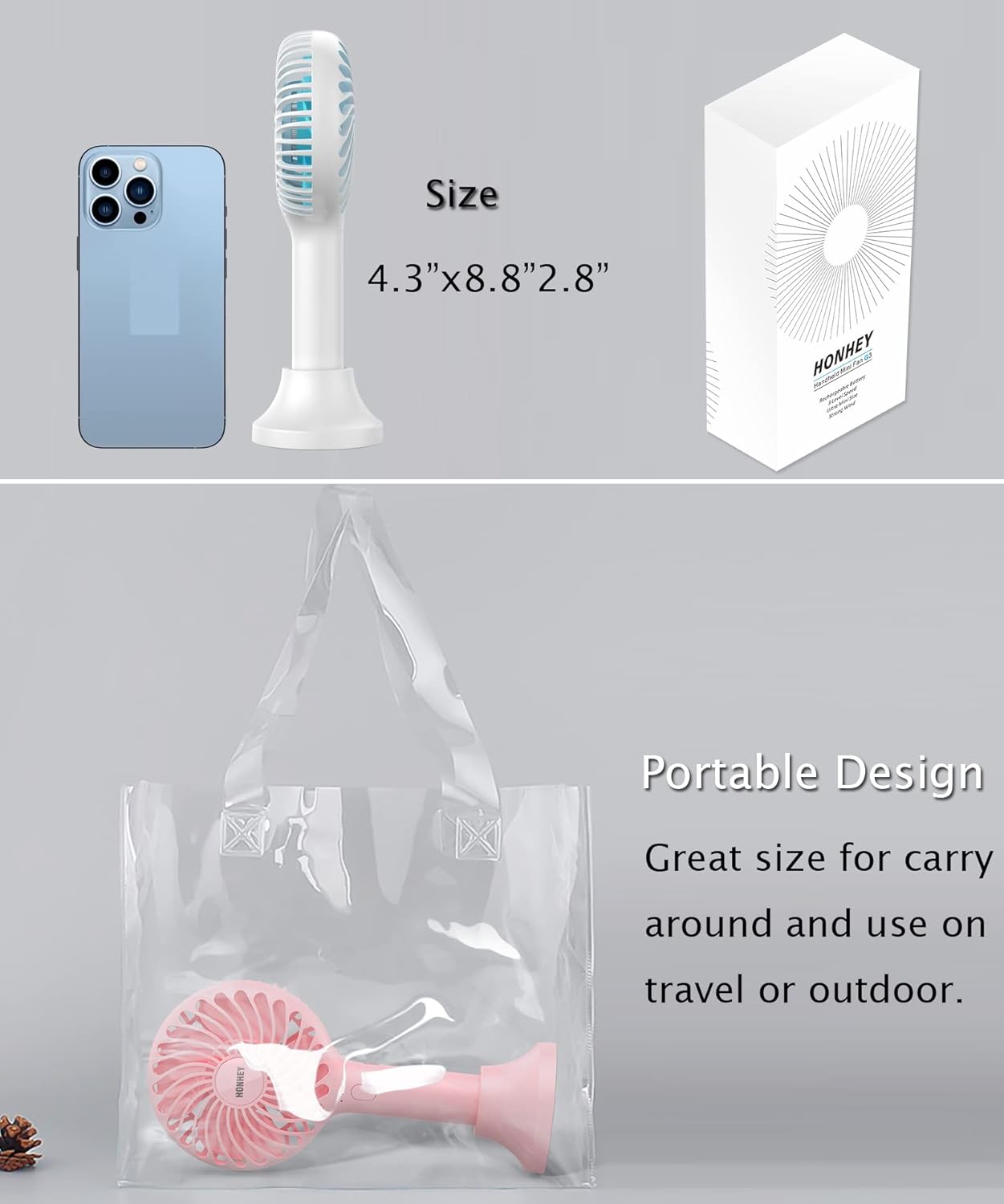 HonHey Ventilador de mano portátil, mini ventilador de mano con batería...