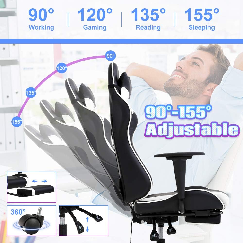 Best Home Silla reclinable para videojuegos de PC, silla ergonómica de...