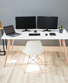FurnitureR Mesa de comedor rectangular minimalista con patas redondas de madera...