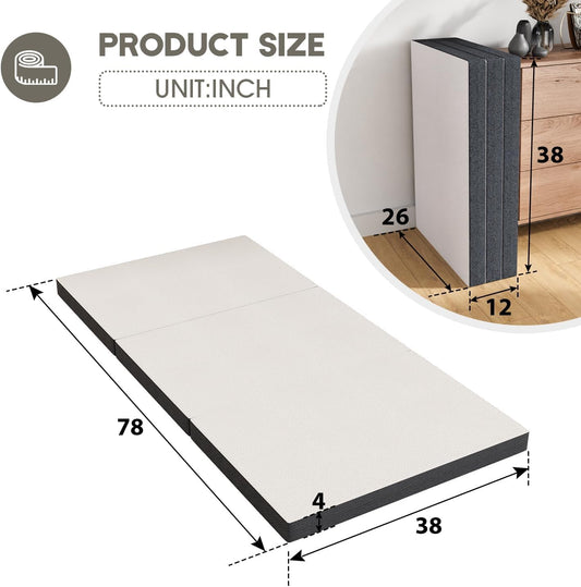 Colchón plegable, colchón triple portátil de 4 pulgadas con funda de baño,