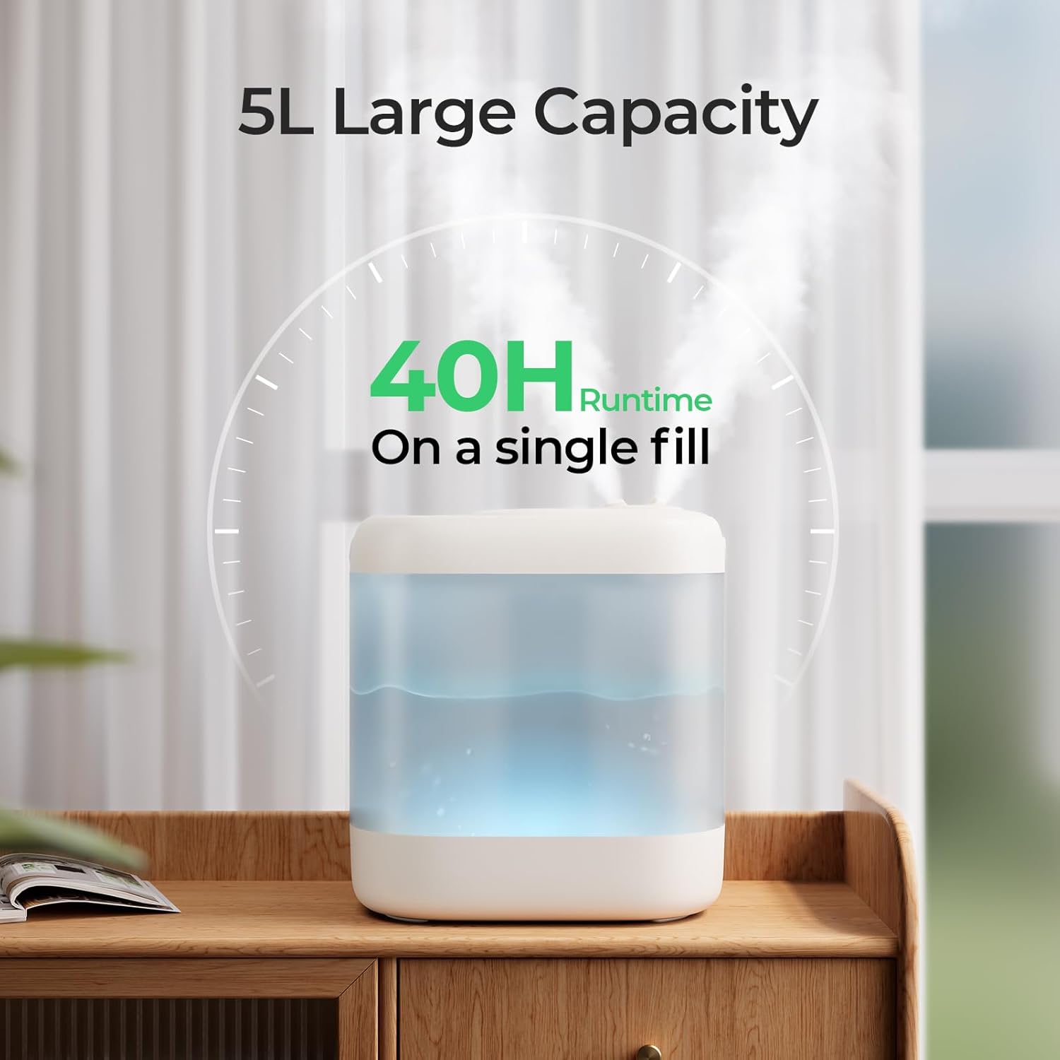 Homvana Humidificadores para dormitorio, 5 L, súper fácil de limpiar, llenado...