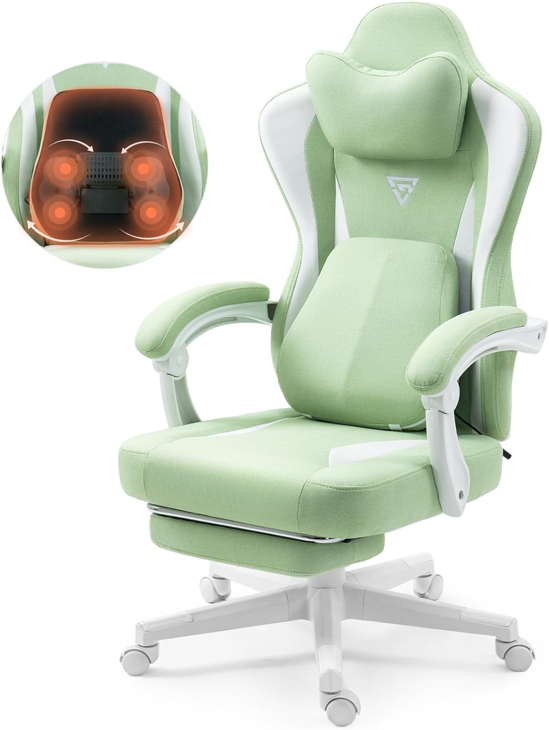 Silla de juegos con soporte lumbar de masaje térmico, silla de oficina de tela...