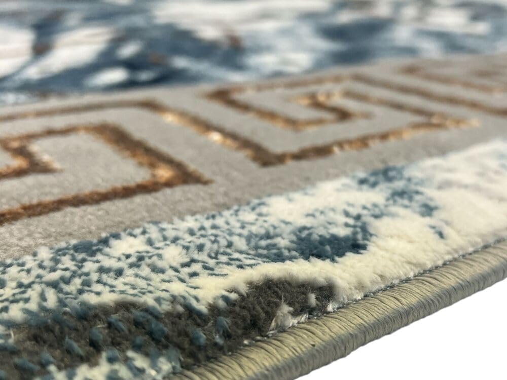 United Rugs HADBA Marble Collection - Alfombra azul de 5 x 7 pies, diseño...