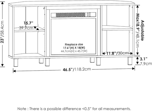 Furinno Jensen - Soporte esquinero para TV con chimenea, 4 compartimentos...