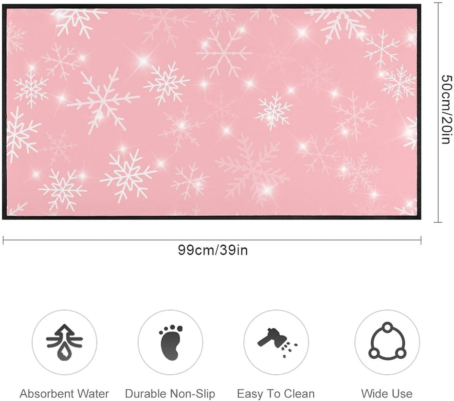MoBlinko Alfombra de cocina de Navidad con copos de nieve blancos, alfombra de...