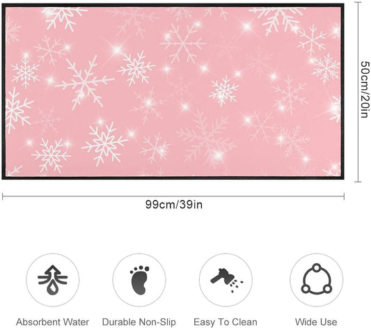 MoBlinko Alfombra de cocina de Navidad con copos de nieve blancos, alfombra de...