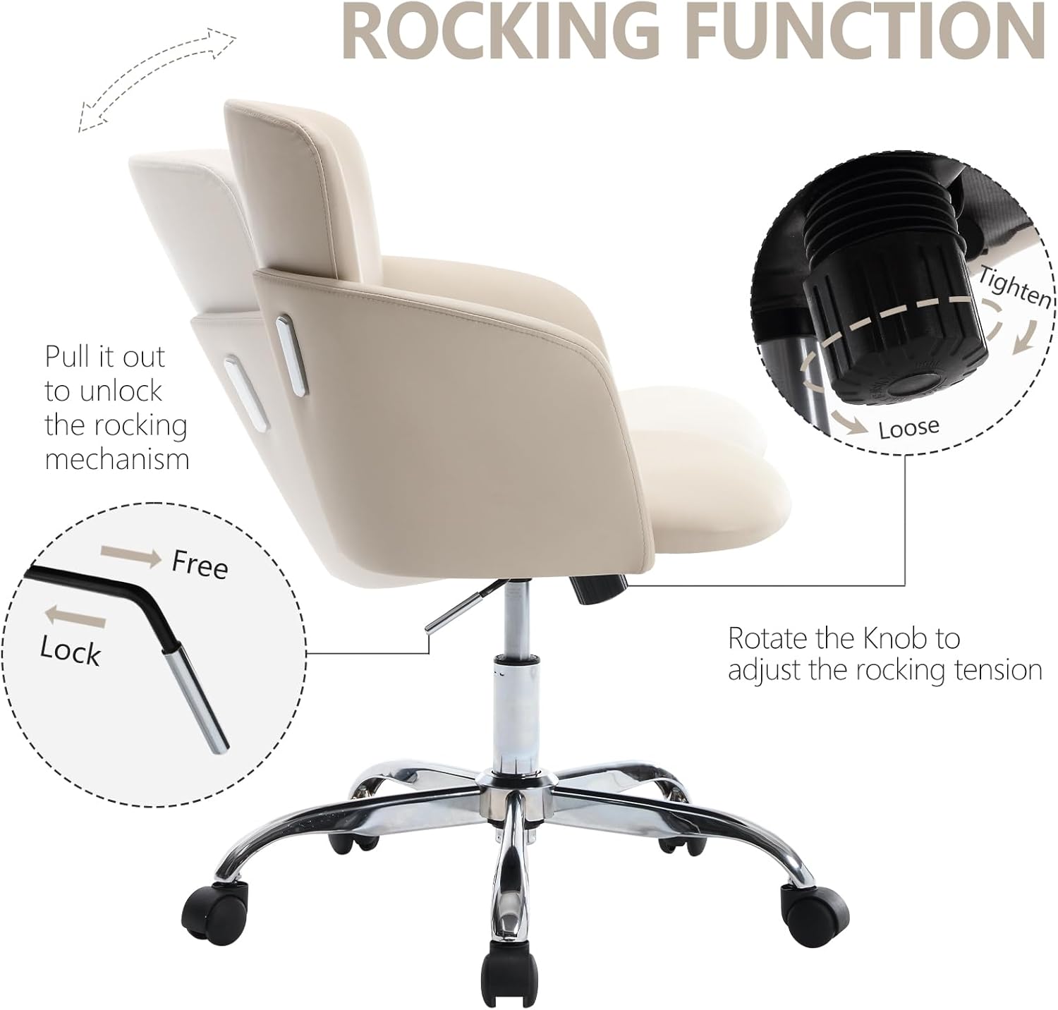 Silla de oficina en casa con ruedas, altura ajustable, de piel sintética,...