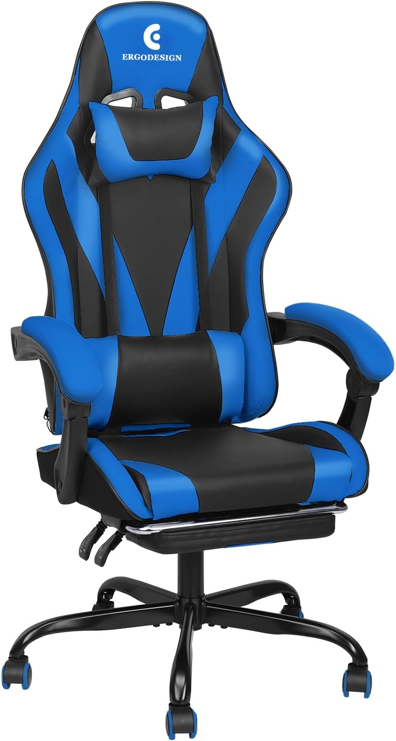 Silla de juegos con reposabrazos y reposapiés Linkage, silla de videojuegos de...