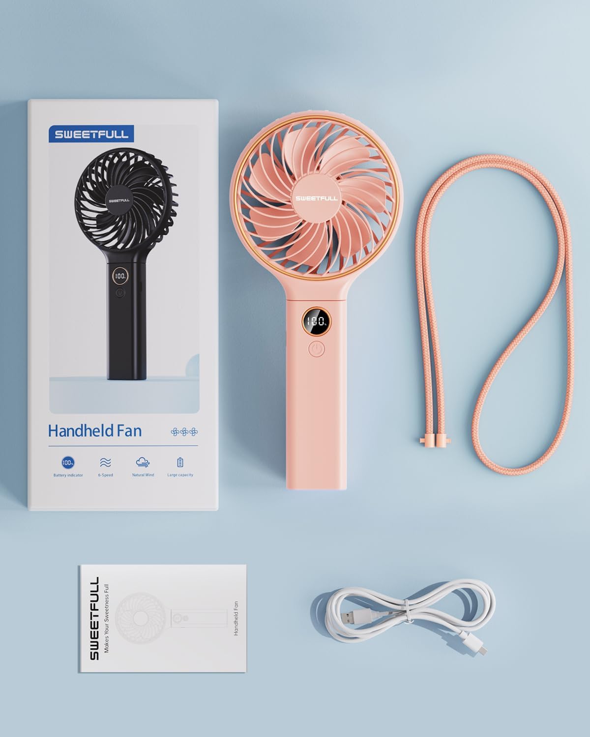 SWEETFULL Ventilador de mano, ventilador portátil, batería recargable de 5000...