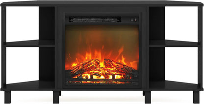 Furinno Jensen - Soporte esquinero para TV con chimenea, 4 compartimentos...