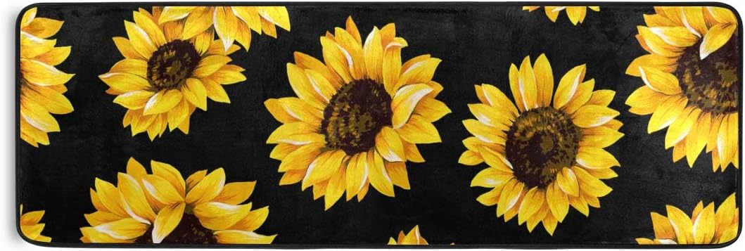Alfombras de cocina negras con diseño de girasol, antideslizantes, suaves, para...