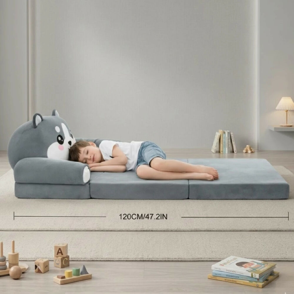 Sofá Cama Plegable Para Niños Diseño Lobo Acolchado Y Cómodo