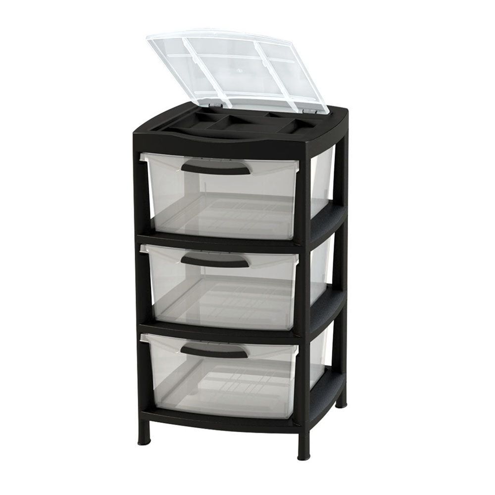 Gavetero Grande con 3 Gavetas y Tapa Organizadora Negro