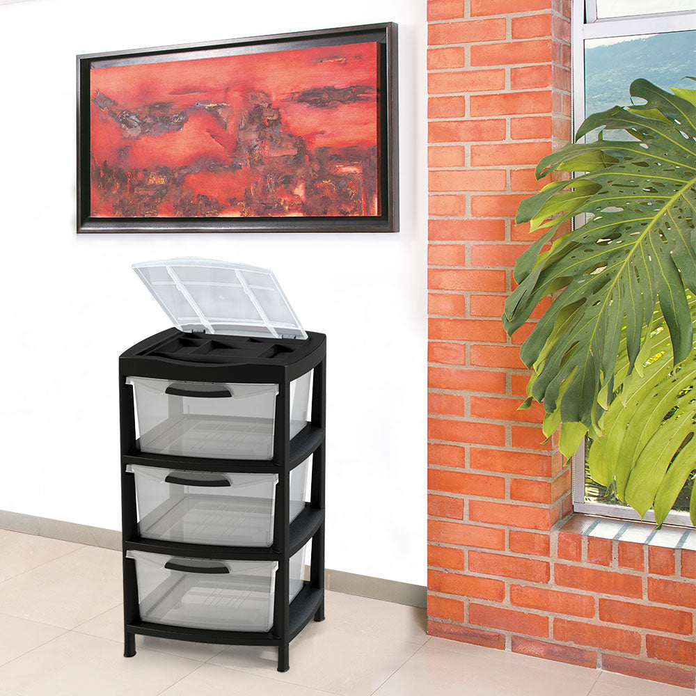 Gavetero Grande con 3 Gavetas y Tapa Organizadora Negro