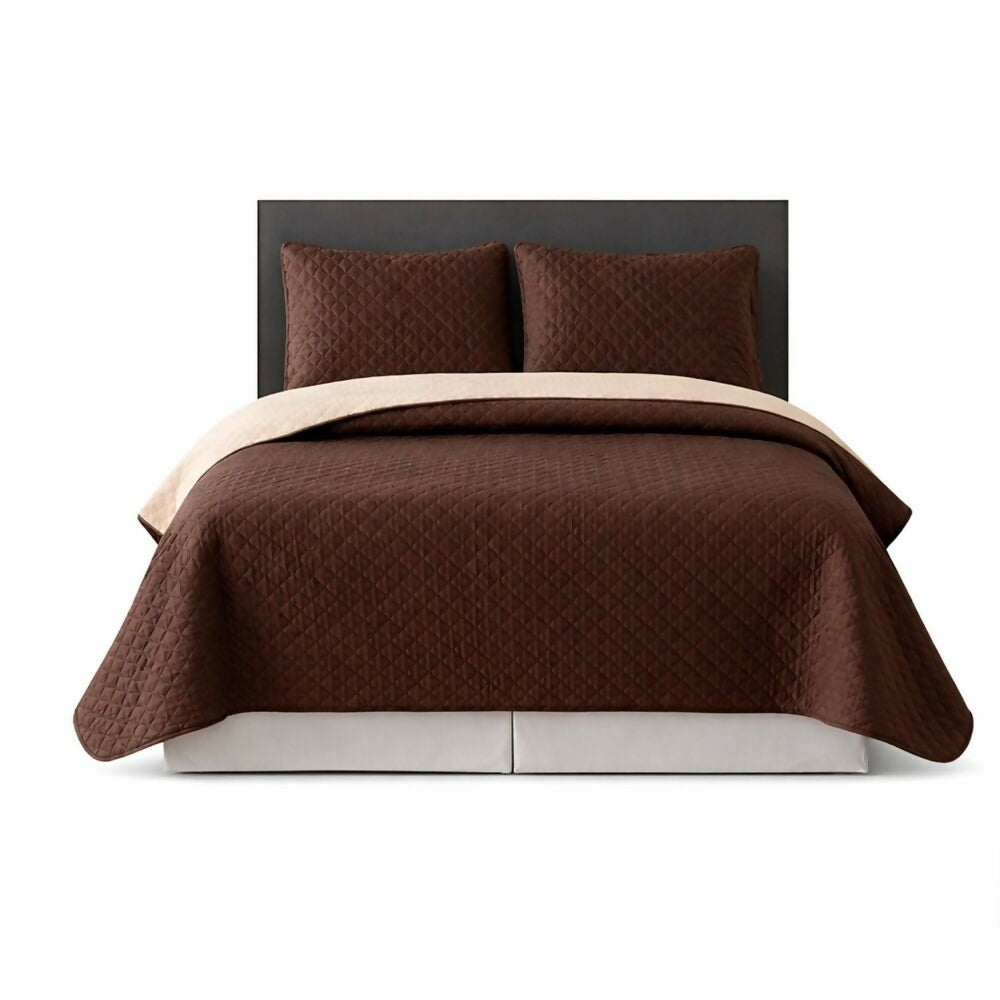 Colcha sencilla doble faz café beige