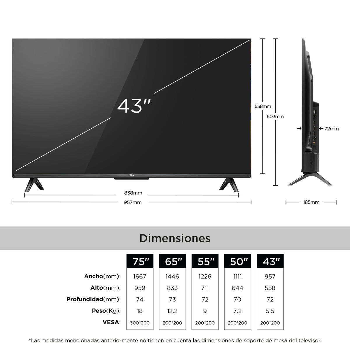 Televisor TCL 43" V6C 4K UHD, Negro