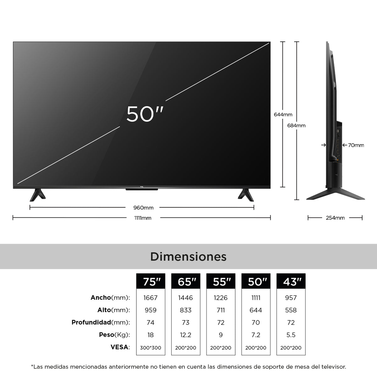 Televisor TCL 50" V6C 4K UHD, Negro