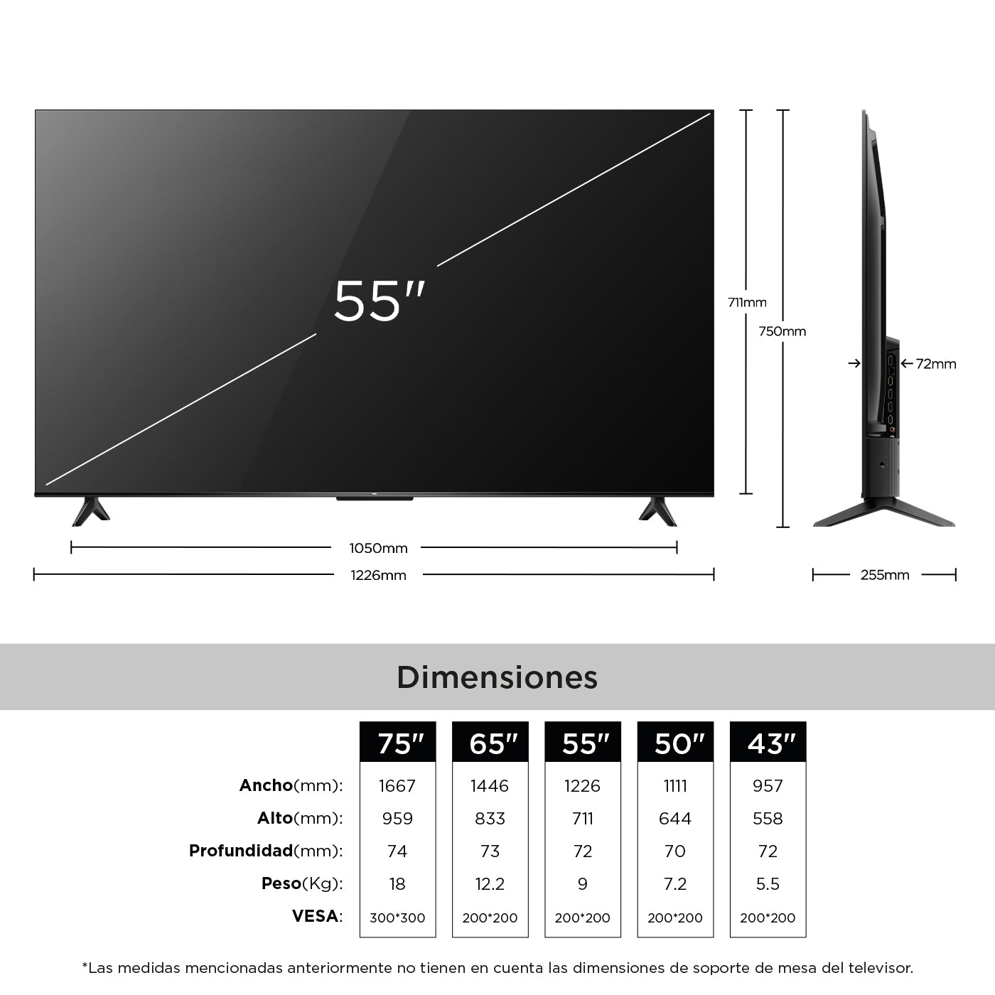 Televisor TCL 55" V6C 4K-UHD, Negro