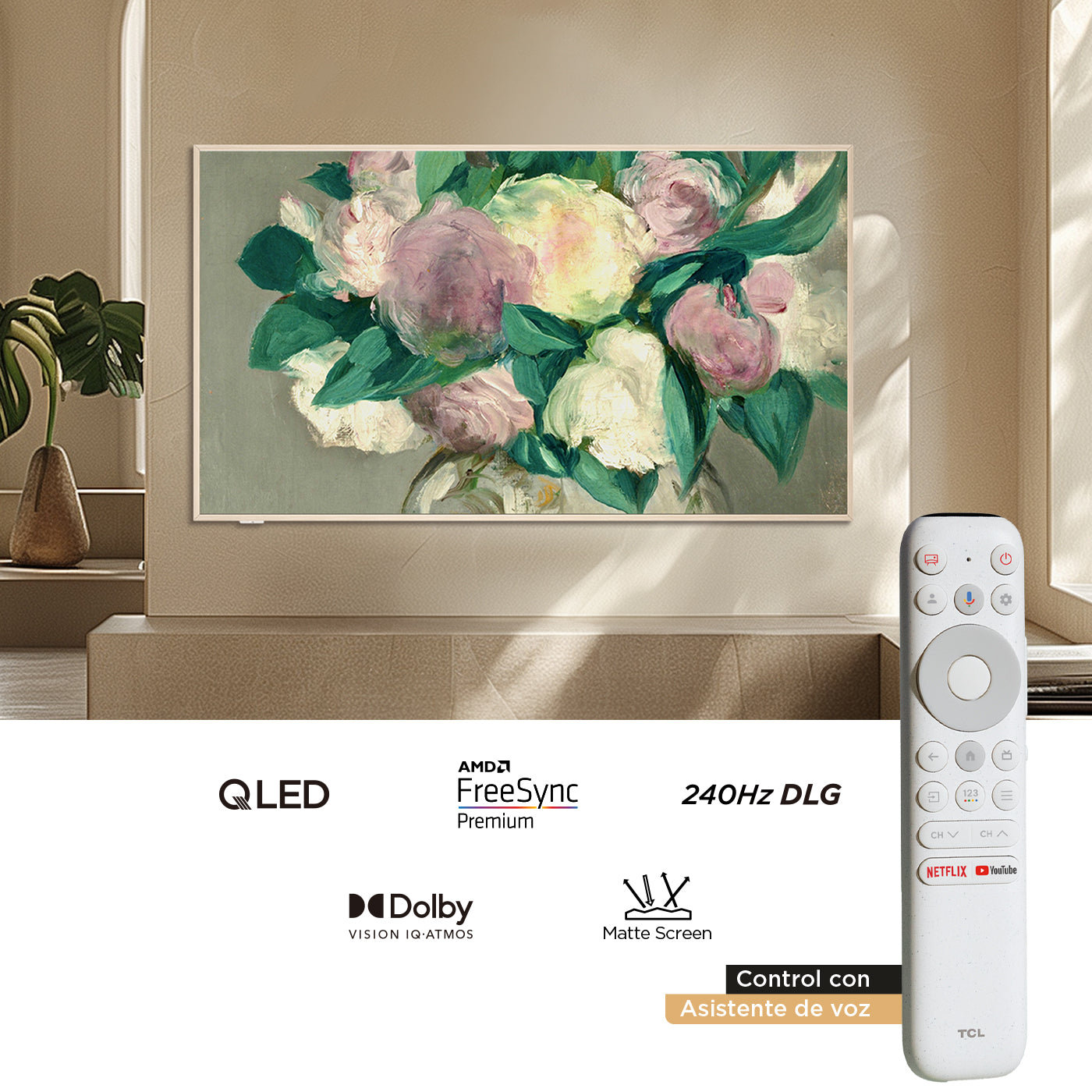 Televisor TCL 65" Pulgadas 165 cm 65A300W 4K-UHD QLED, Blanco
