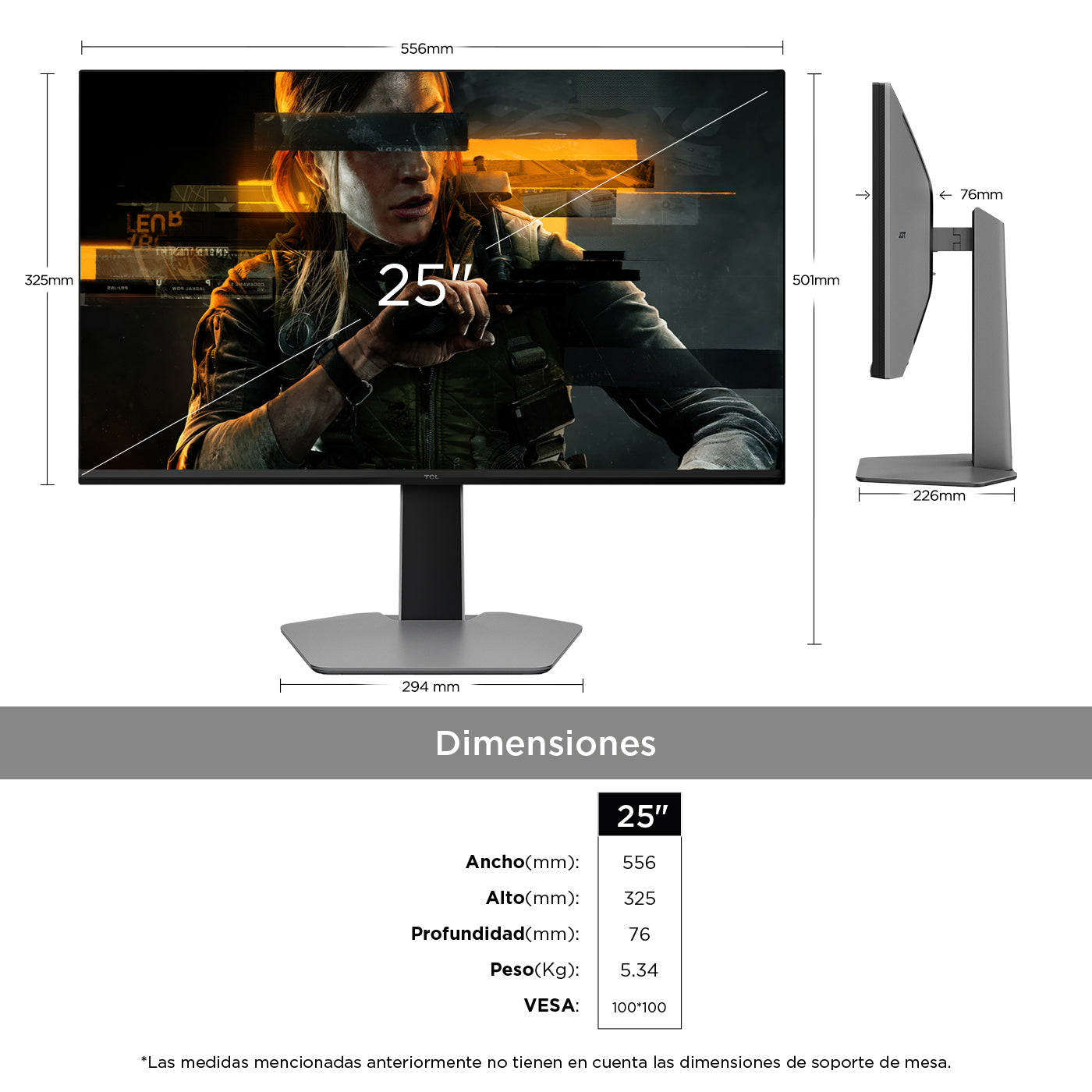Monitor TCL Gamer 25" Pulgadas g64 FHD Miniled, Negro