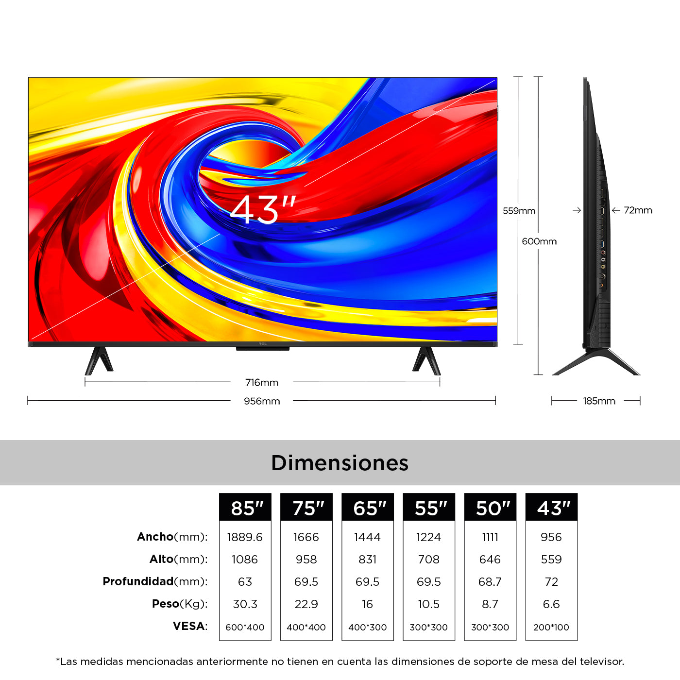 Televisor TCL 43" Pulgadas 43P7L 4K-UHD QLED, Negro