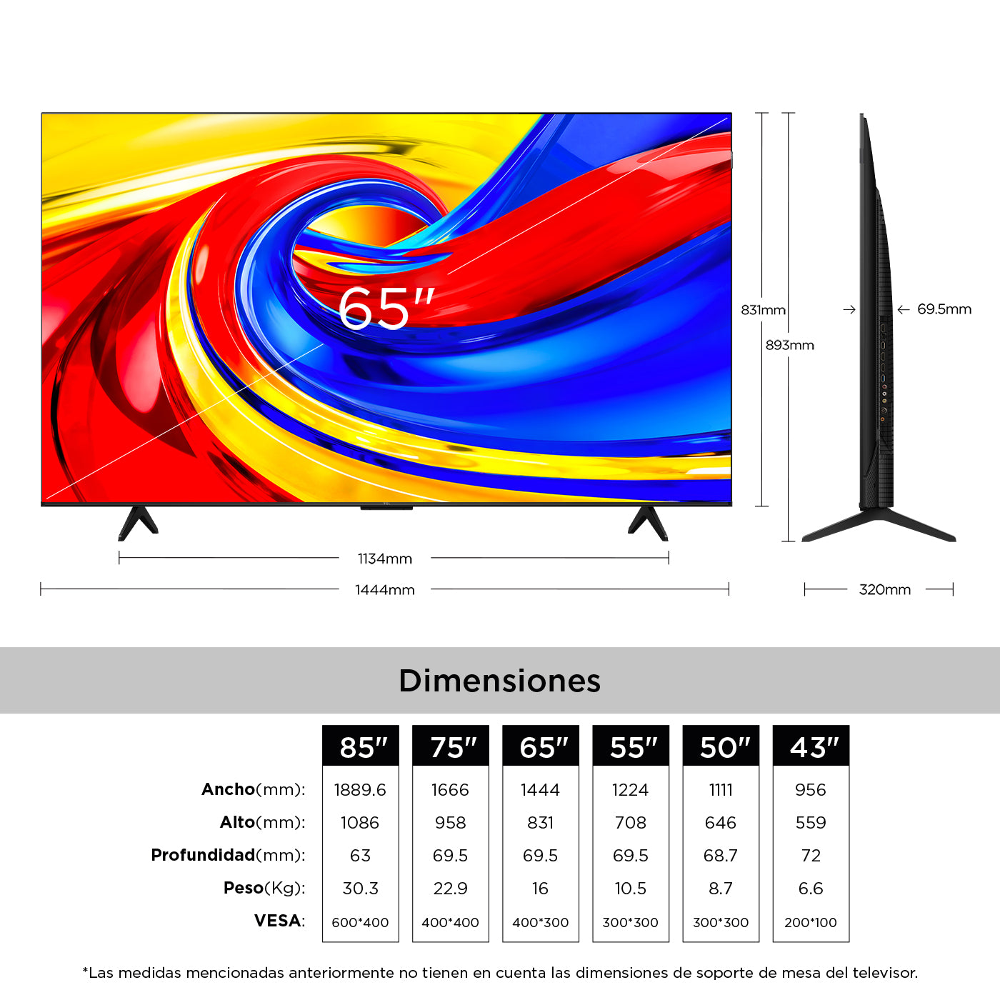 Televisor TCL 65" Pulgadas 65P7L 4K-UHD QLED, Negro