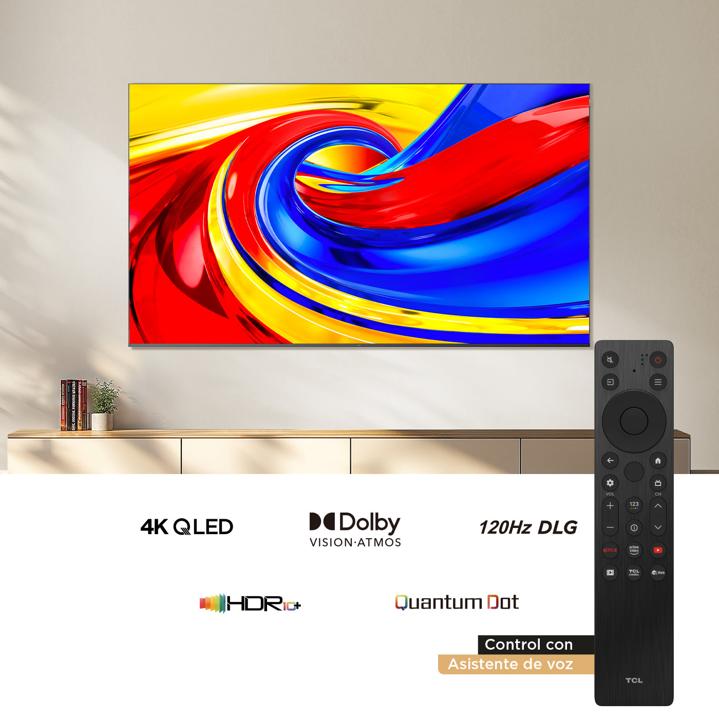Televisor TCL 65" Pulgadas 65P7L 4K-UHD QLED, Negro