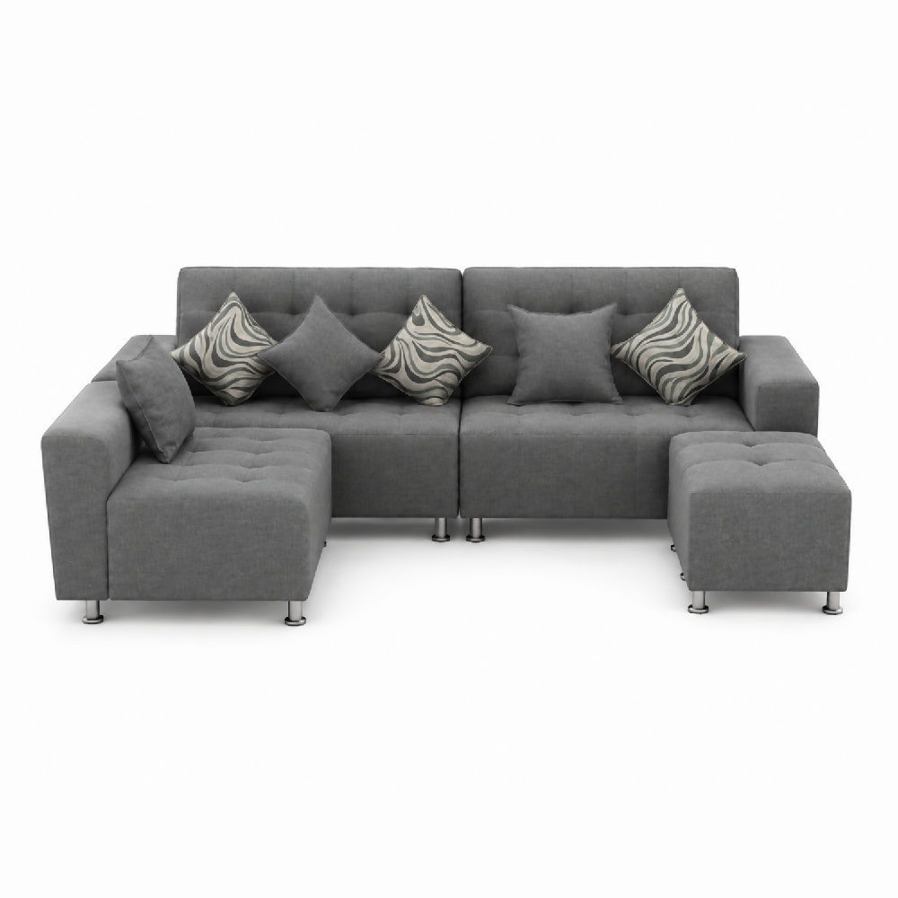 Sofá en L Leo Modular Tela Antifluidos Gris 3 Puestos 235x75x83