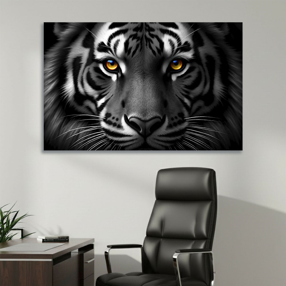 Lienzo Cuadro Blanco y Negro Tigre 93x60cm