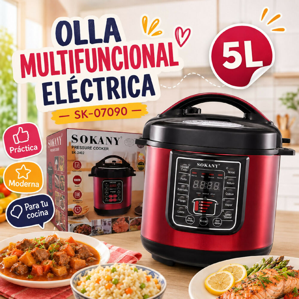 Olla A Presión Digital Multifuncional Sokany SK-07090 De 5 Litros