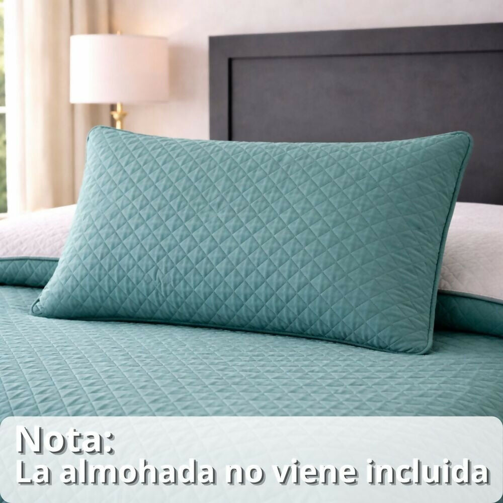 Colcha sencilla doble faz gris verde
