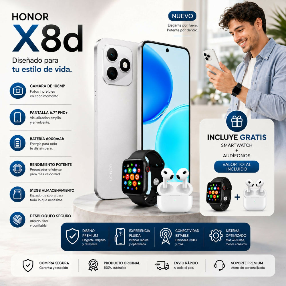 Celular Honor X8D 512GB Gris + Obsequios Smartwatch Y Audífonos