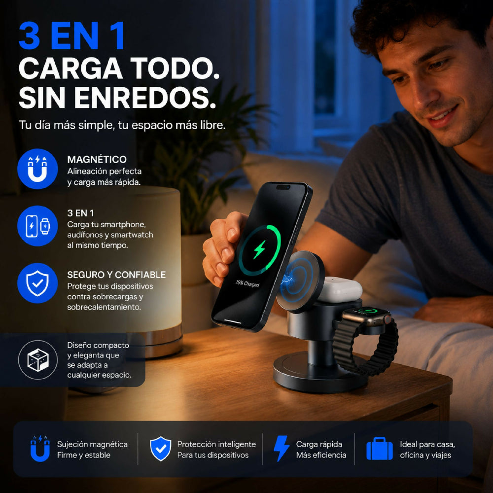 Estación De Carga Inalámbrica 4 En 1 15W Con Lámpara Tipo Hongo