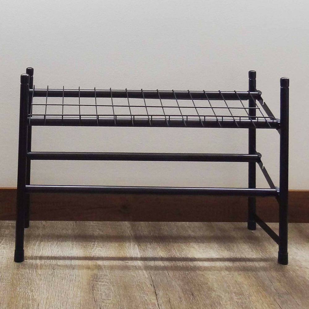 Zapatero de piso expandible 61 a 112 cm apilable 2 Niveles pintado negro