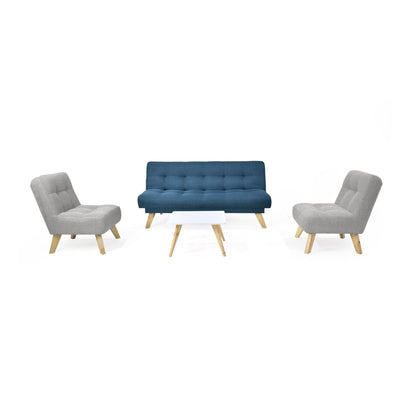 Sala con Sofa Cama Porto Nova Tela Azul Plata
