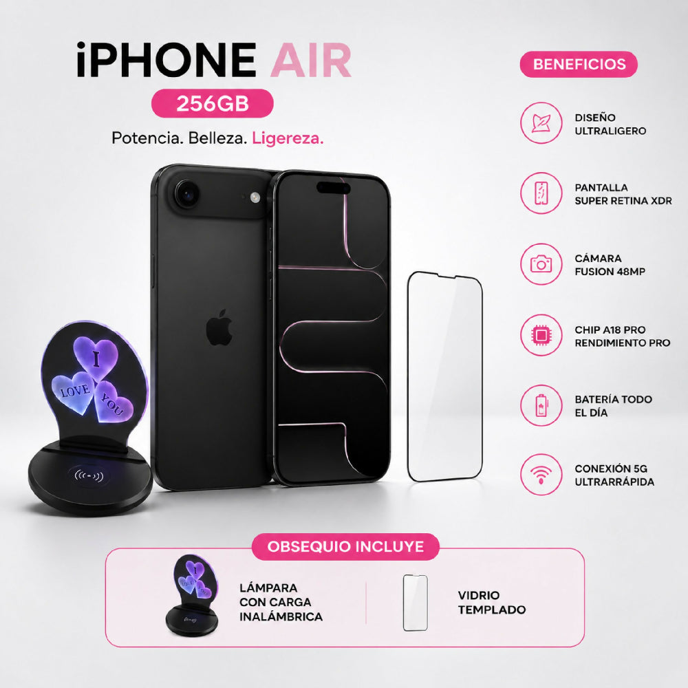 Celular Apple IPhone Air 256gb + Obsequio Lámpara Carga Inalámbrica Y Vidrio Negro