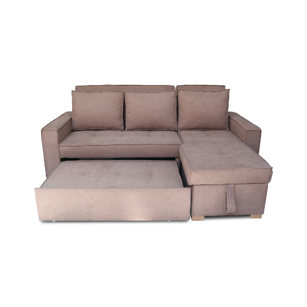 Esquinero Baúl Marsella Multifuncional Reclinable Derecho Camel + Cojines Decorativos