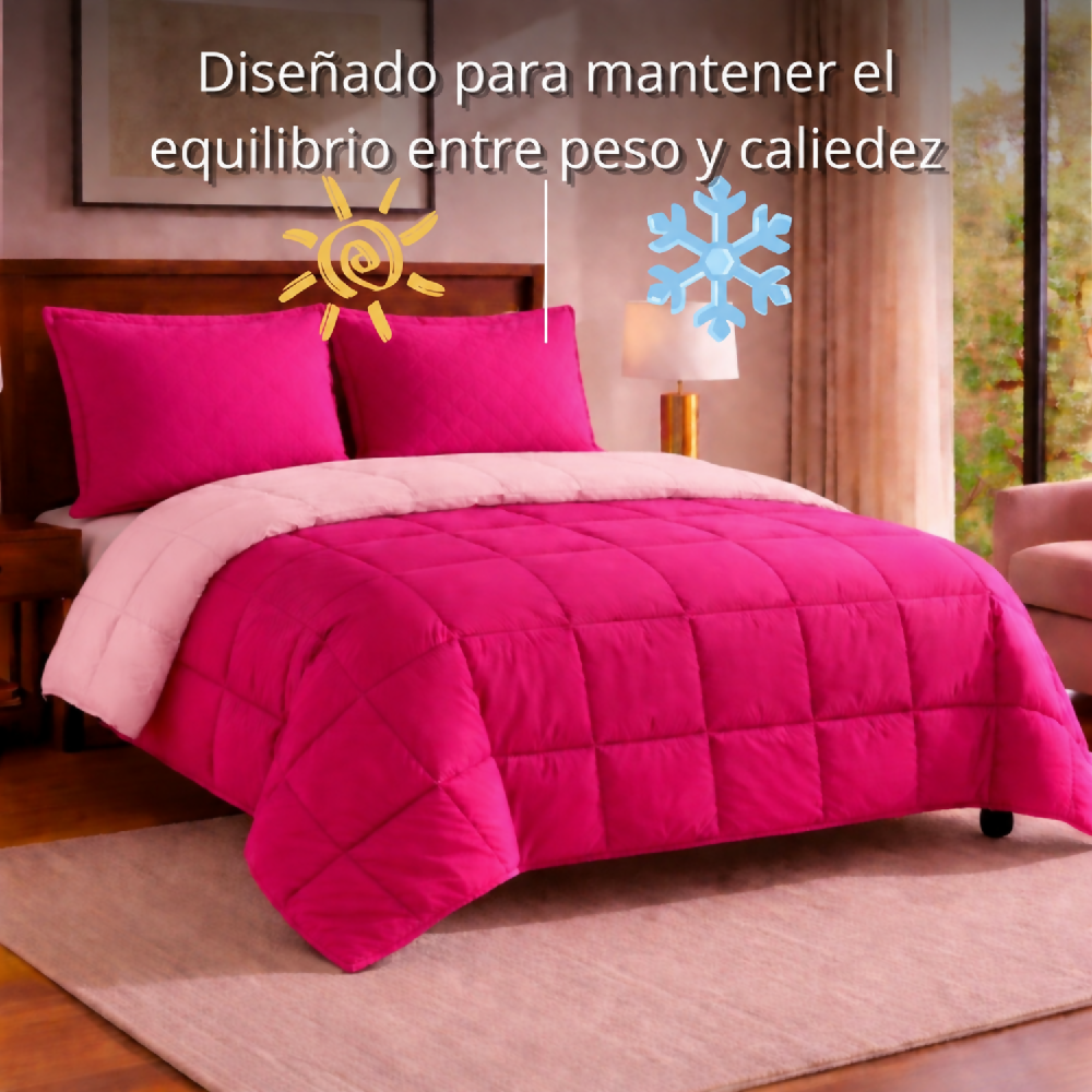 Edredon Cubrelecho Doble Fucsia Rosado Doble Faz