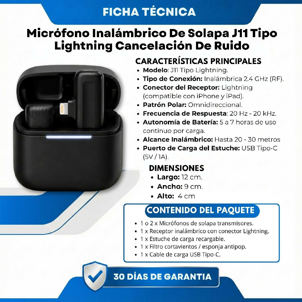 Micrófono Inalámbrico De Solapa J11 Tipo Lightning Audio Omnidireccional
