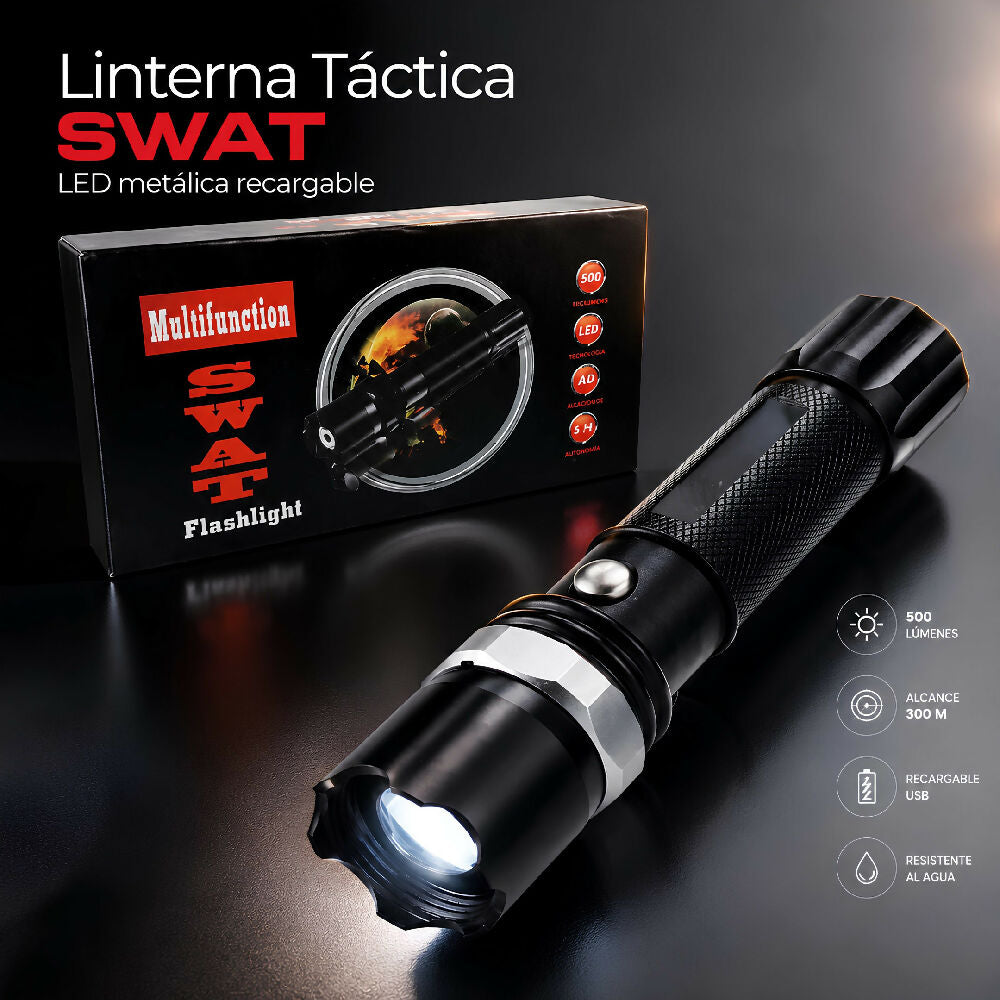 Linterna Táctica Swat Led Metálica Recargable De Alta Potencia