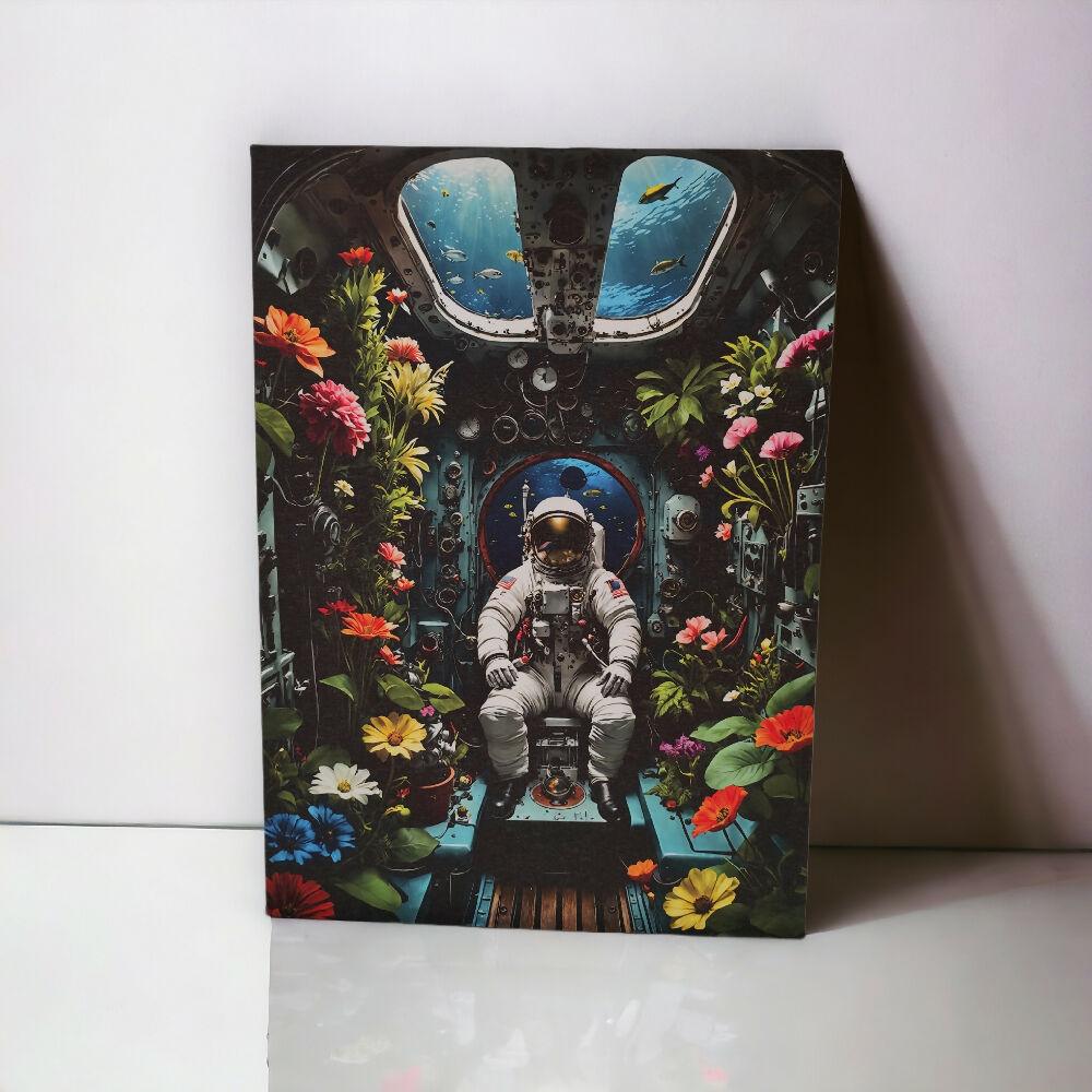 Lienzo Cuadro Arte Astronauta Botánico El Oasis Espacial 60X43CM