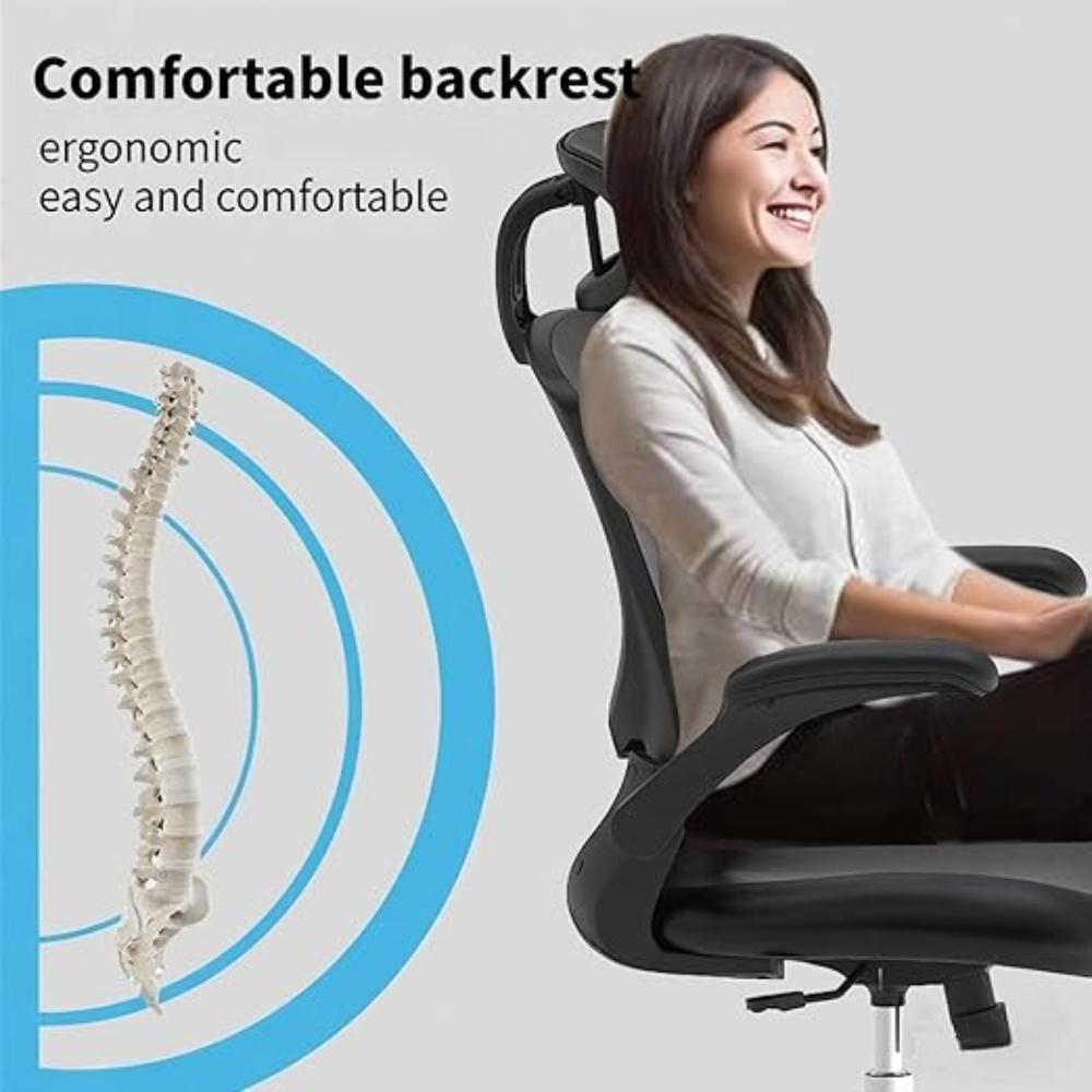 Silla de oficina para espacios pequeños en el hogar, Negro, superficie de poliuretano ajustable con soporte lumbar