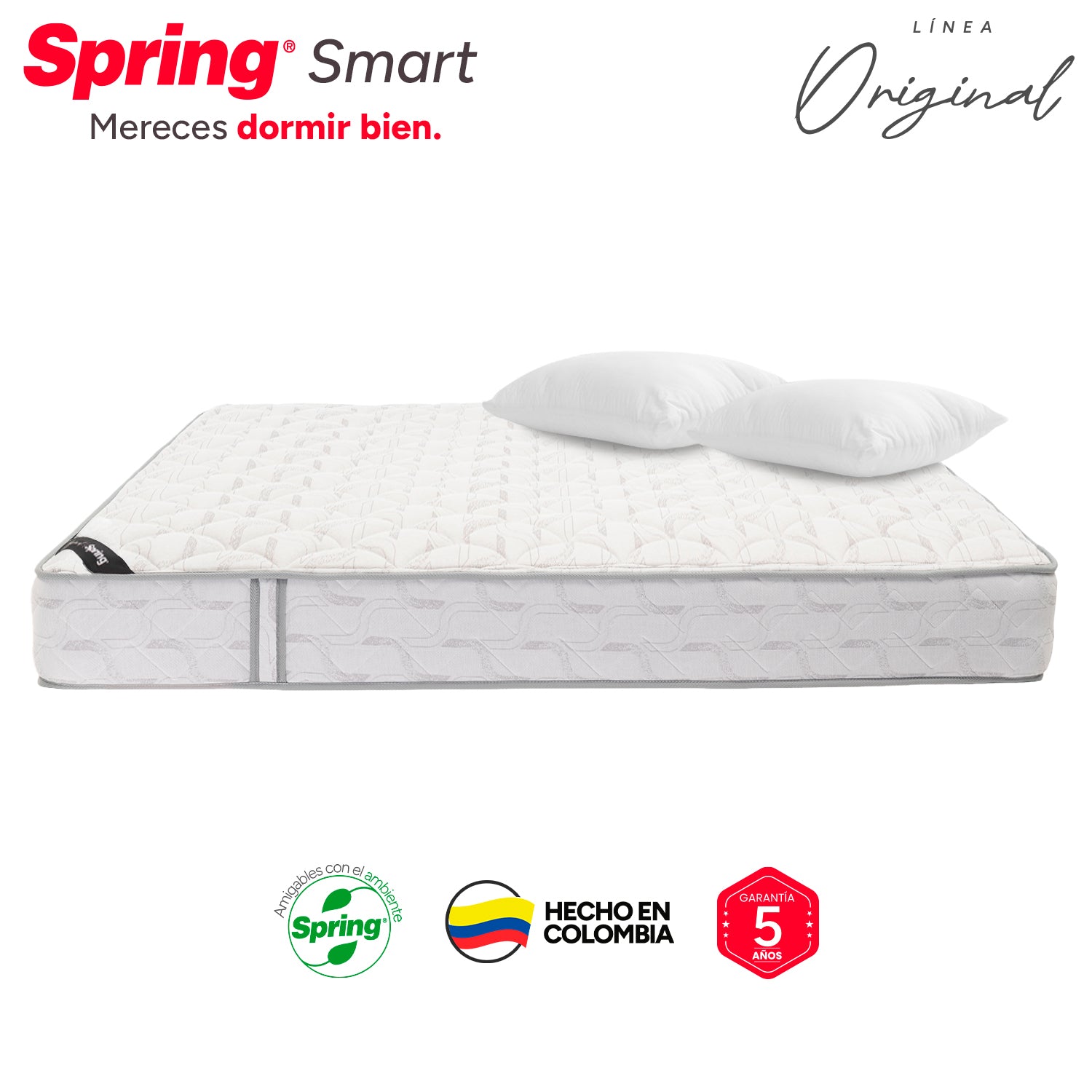 Colchón Spring Smart 140X190 Gratis Set Almohadas Siliconadas