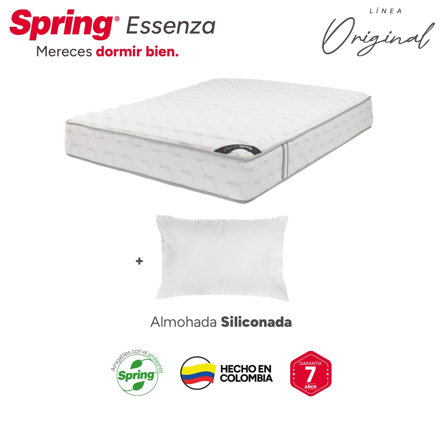 Combo Colchón Spring Classic Original Semidoble 120X190 Cm + Set Almohada Siliconada