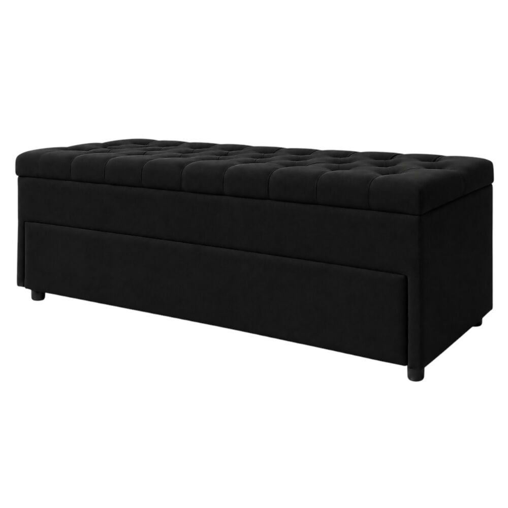 Puff Zapatero Doble Nivel 100x50x50 Negro Tela