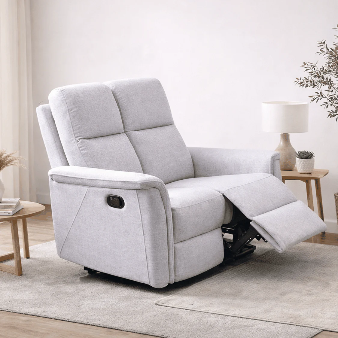 Sofa Reclinable 2 Puestos Tela Gris Claro Tacito
