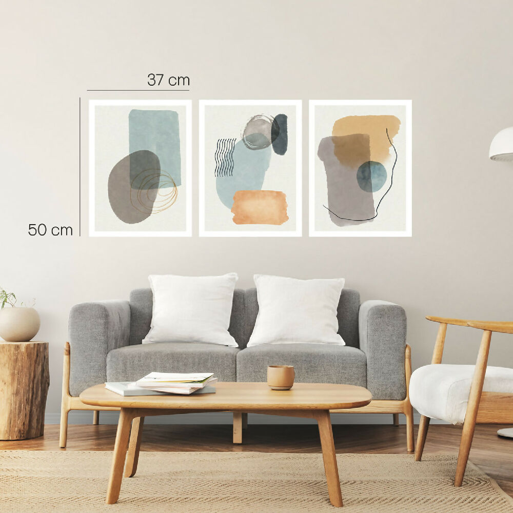 Cuadros Decorativos Triptico Azul Acuarela 37x50