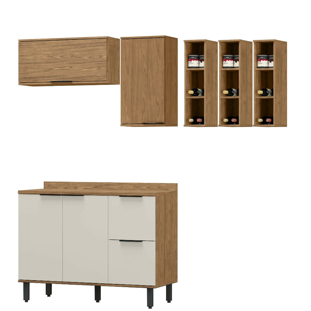 Cocina 180 cm Bahamas 4 Puertas 2 Cajones - Almendra/Blanco Apagado