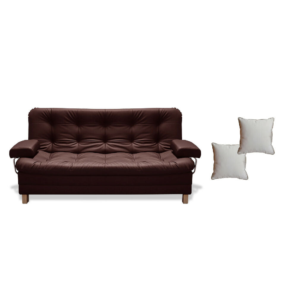 Sofacama Rouss Tipo Cuero Marron Con Brazos Extraibles + Cojines